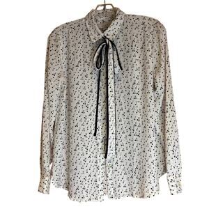 Women's Ann Taylor Loft LS White, Black, Pink Top with Bow, Size Sm., EUC